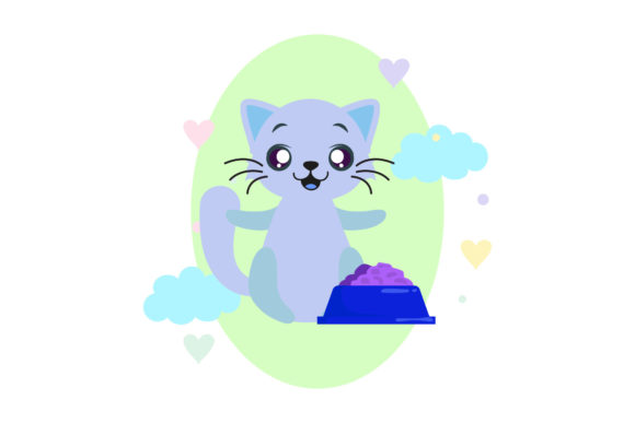 Cute Cat with Eating Bowl Oval Cloud